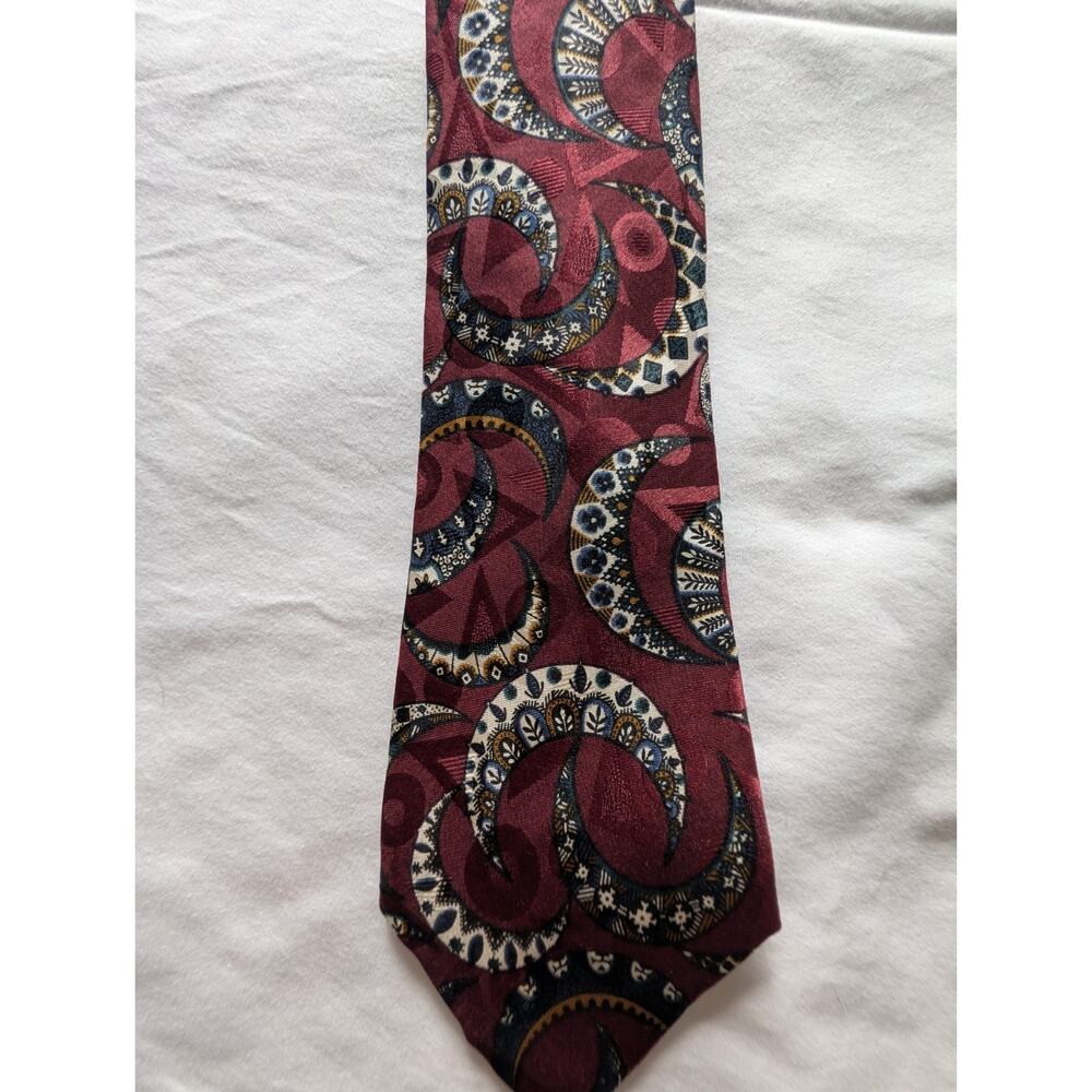 Vintage Kupenheimer Men’s Silk Jacquard Paisley Tie Necktie Burgundy/Blue/White - Picture 3 of 4